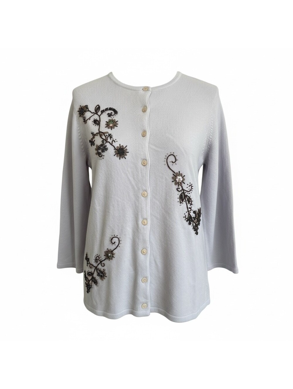 Kathie Lee Floral Beaded Sequin Whimsical Sweater Practical Magic Brand NWT